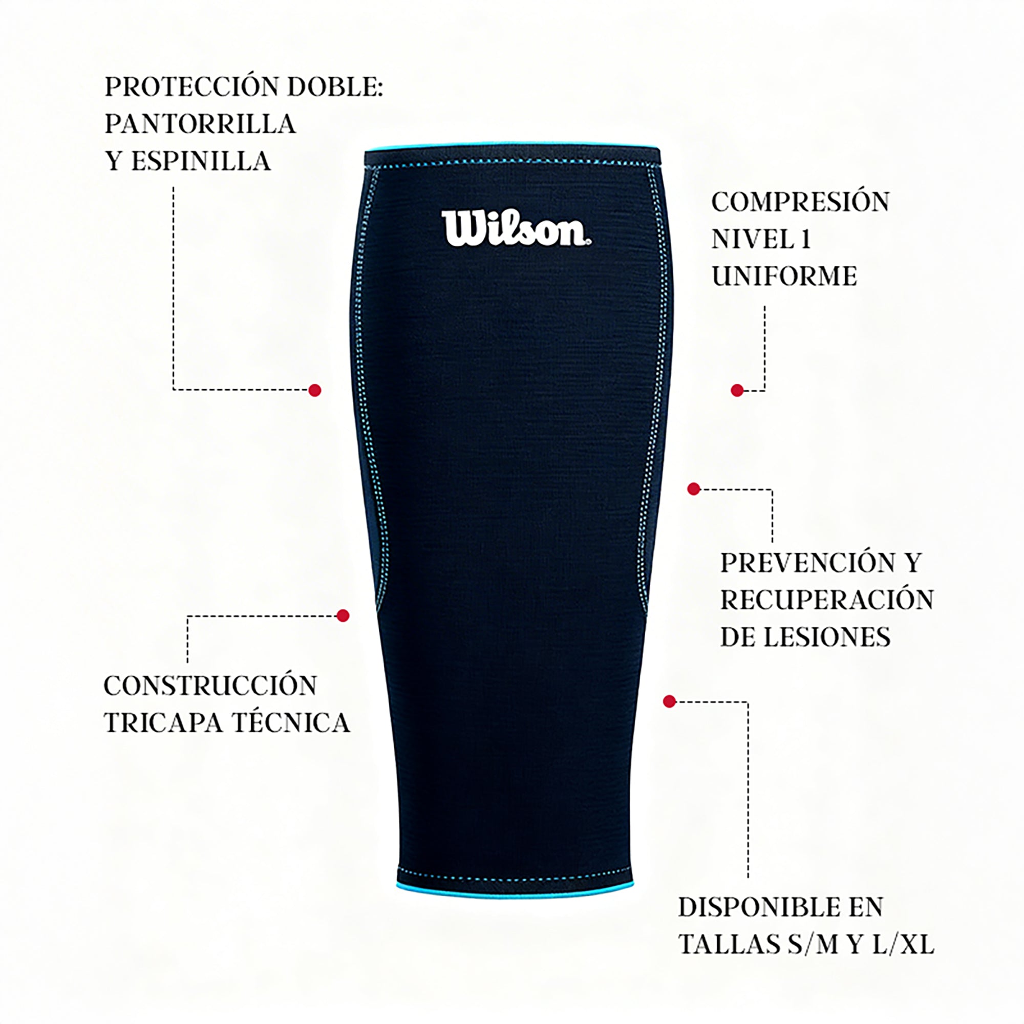 Pantorrillera Soporte Deportivo Wilson AW503 Compresión Espinilla Nylon SBR