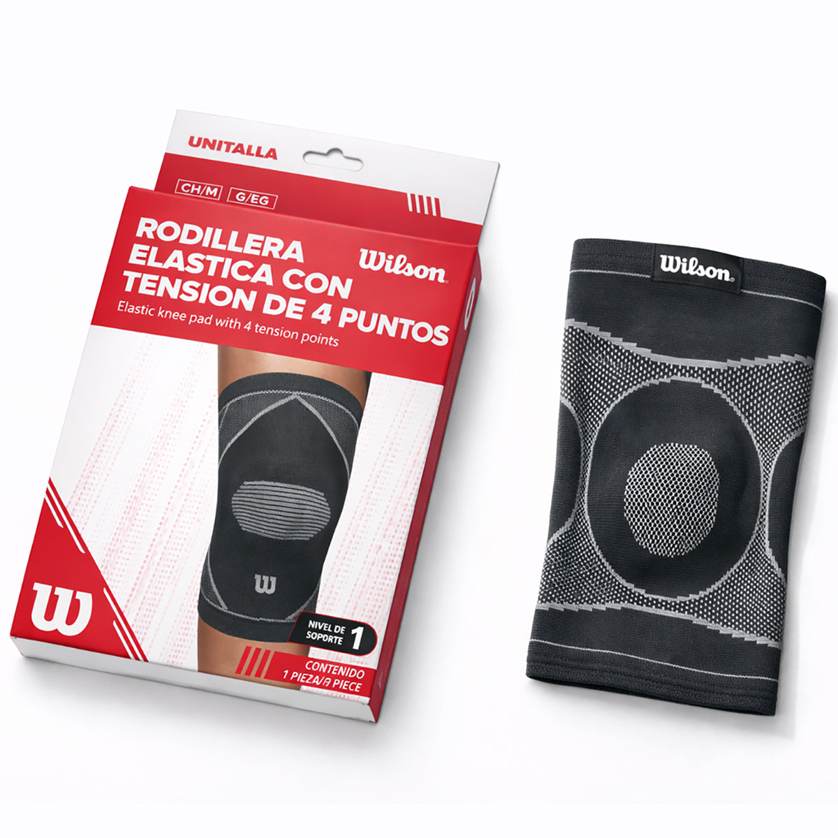 Rodillera Elástica Deportiva Wilson AW706 4 Puntos Compresión Nivel 1