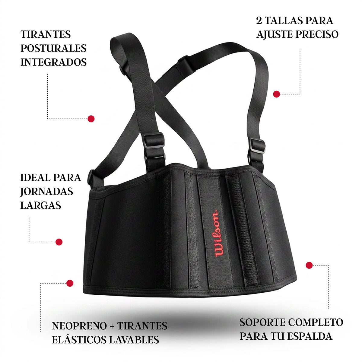 Soporte Lumbar Wilson AW118 con Tirantes Espalda Postura Lumbar Trabajo Carga Unisex