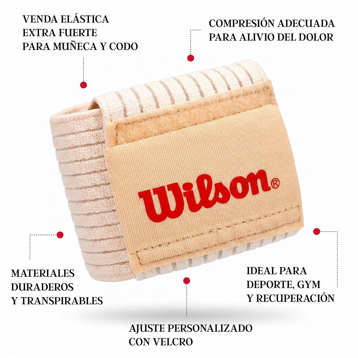 Venda Deportiva Muñeca y Codo Wilson AW701 Elástica Ajustable Unitalla Beige