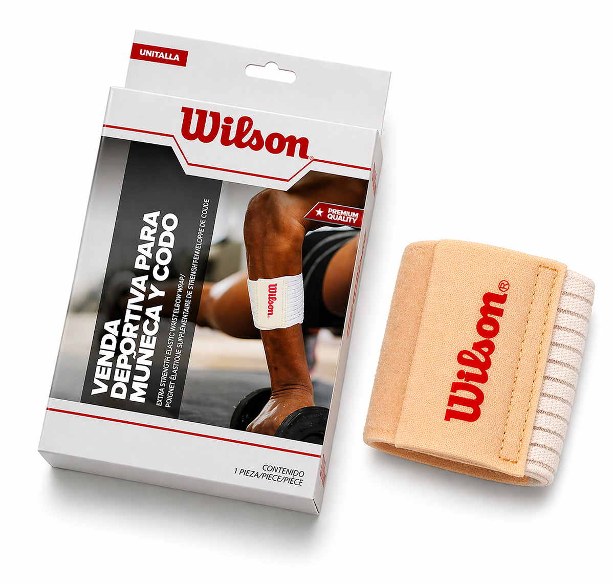 Venda Deportiva Muñeca y Codo Wilson AW701 Elástica Ajustable Unitalla Beige