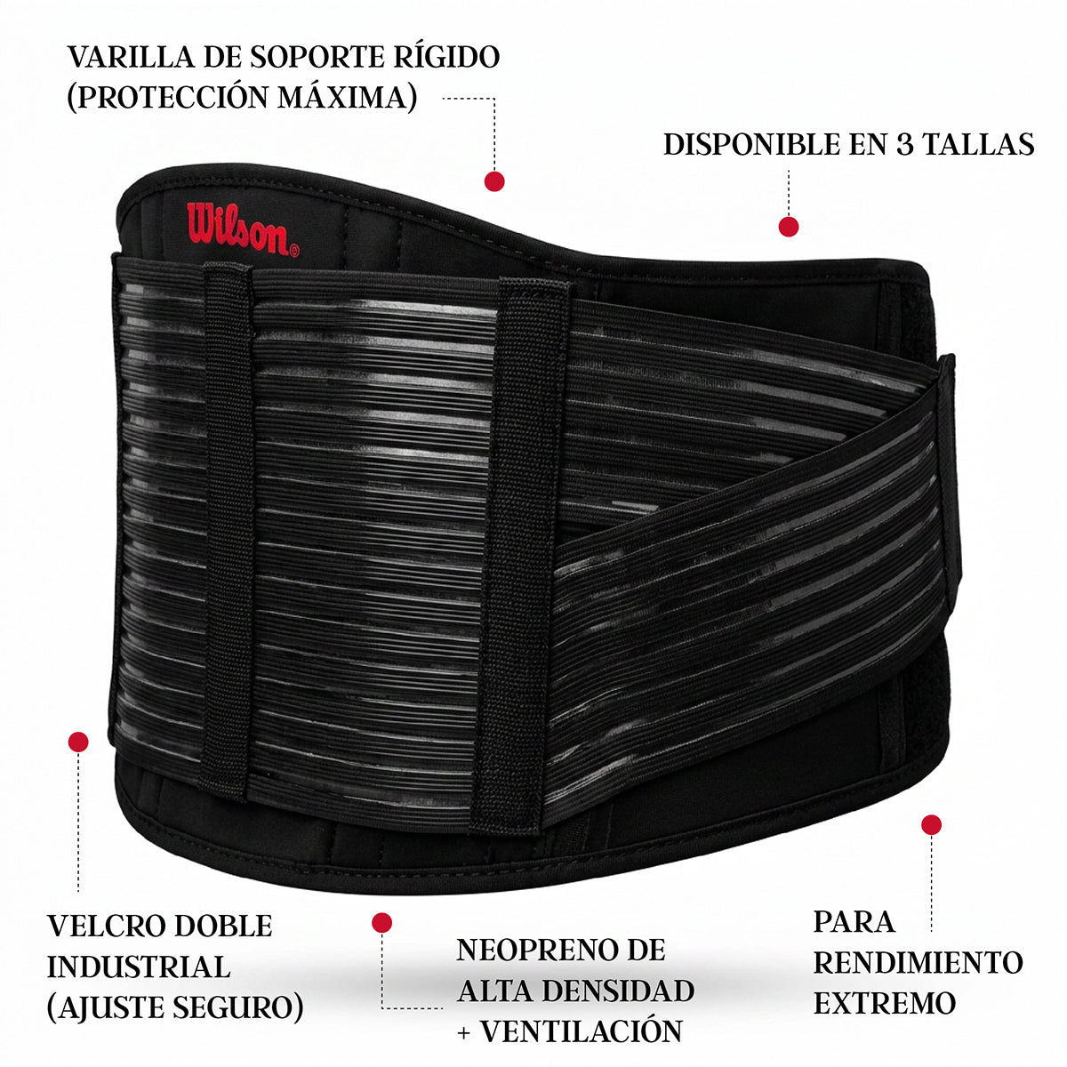 Faja Lumbar Wilson AW108 PRO Varillas Laterales Soporte Espalda Nivel 3 Protección Unisex