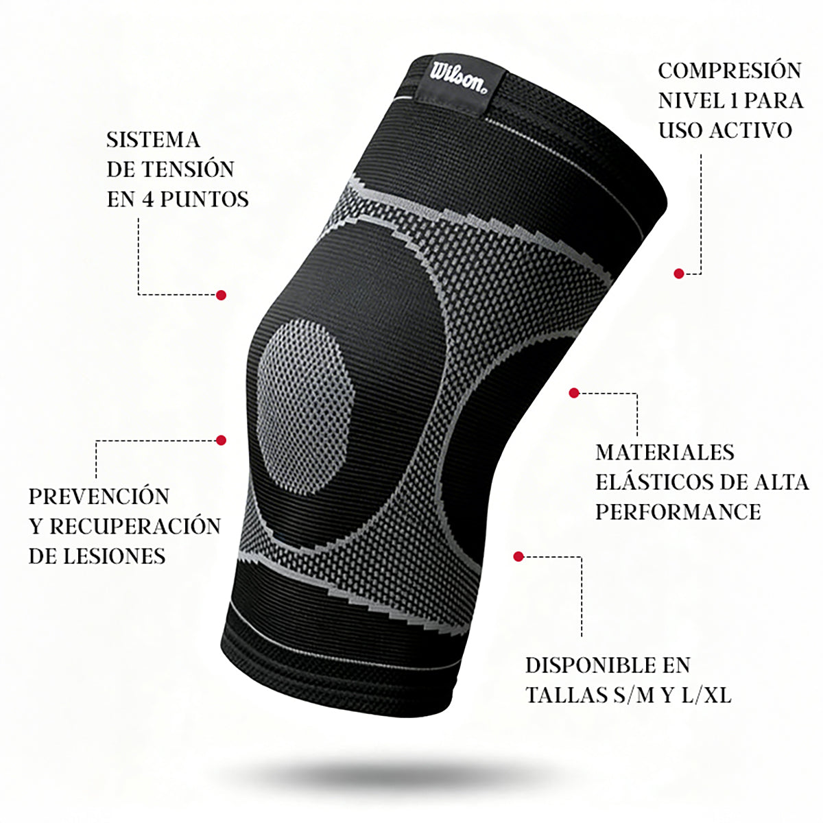 Rodillera Elástica Deportiva Wilson AW706 4 Puntos Compresión Nivel 1