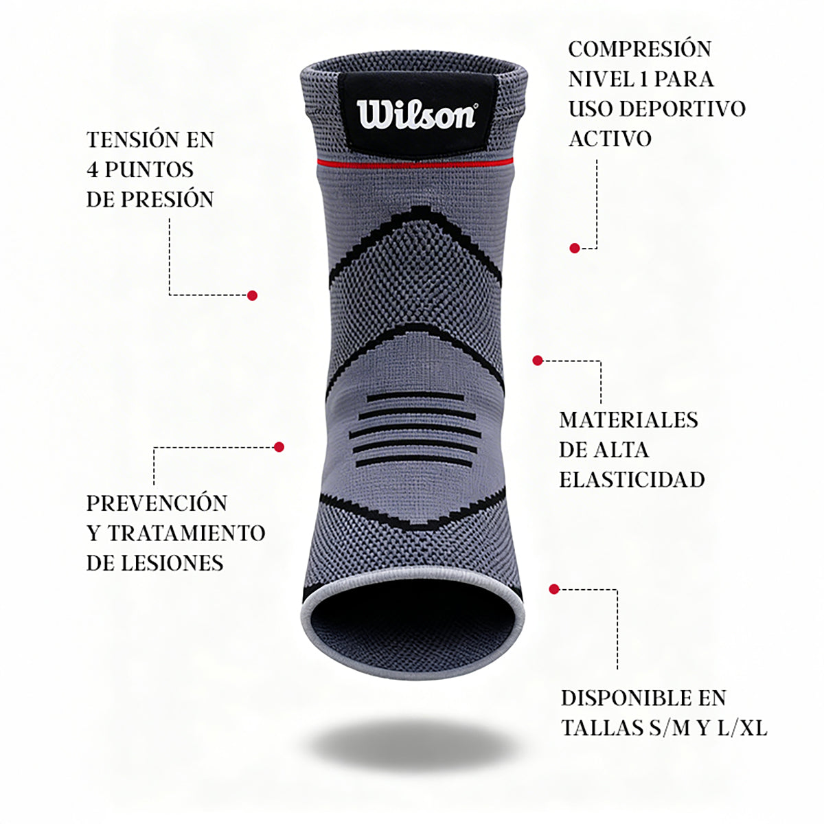 Tobillera Elástica Deportiva Wilson AW711 4 Puntos Compresión Nivel 1