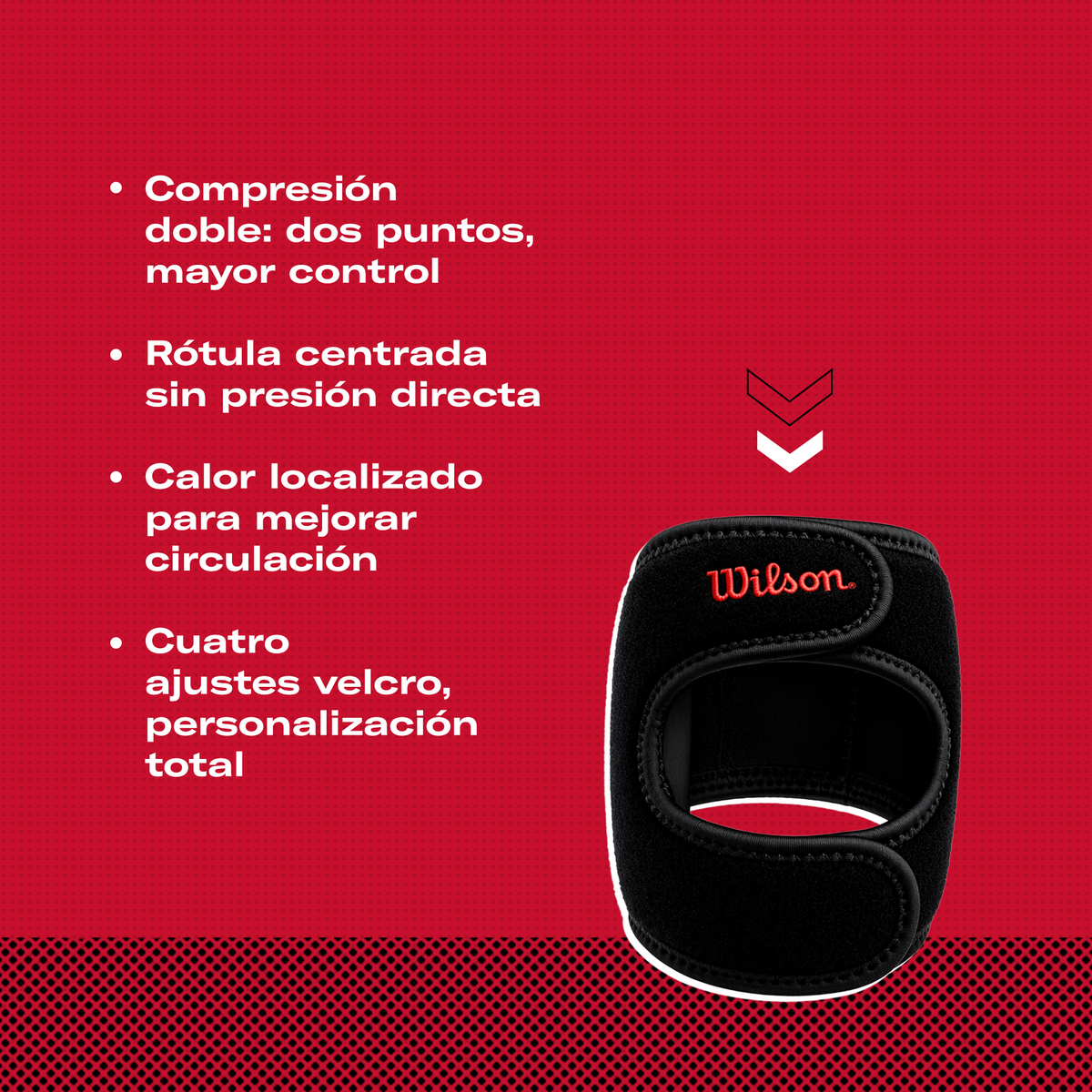 Rodillera Wilson AW502 Soporte Doble Rótula Dos Correas Ajustables Neopreno Unisex