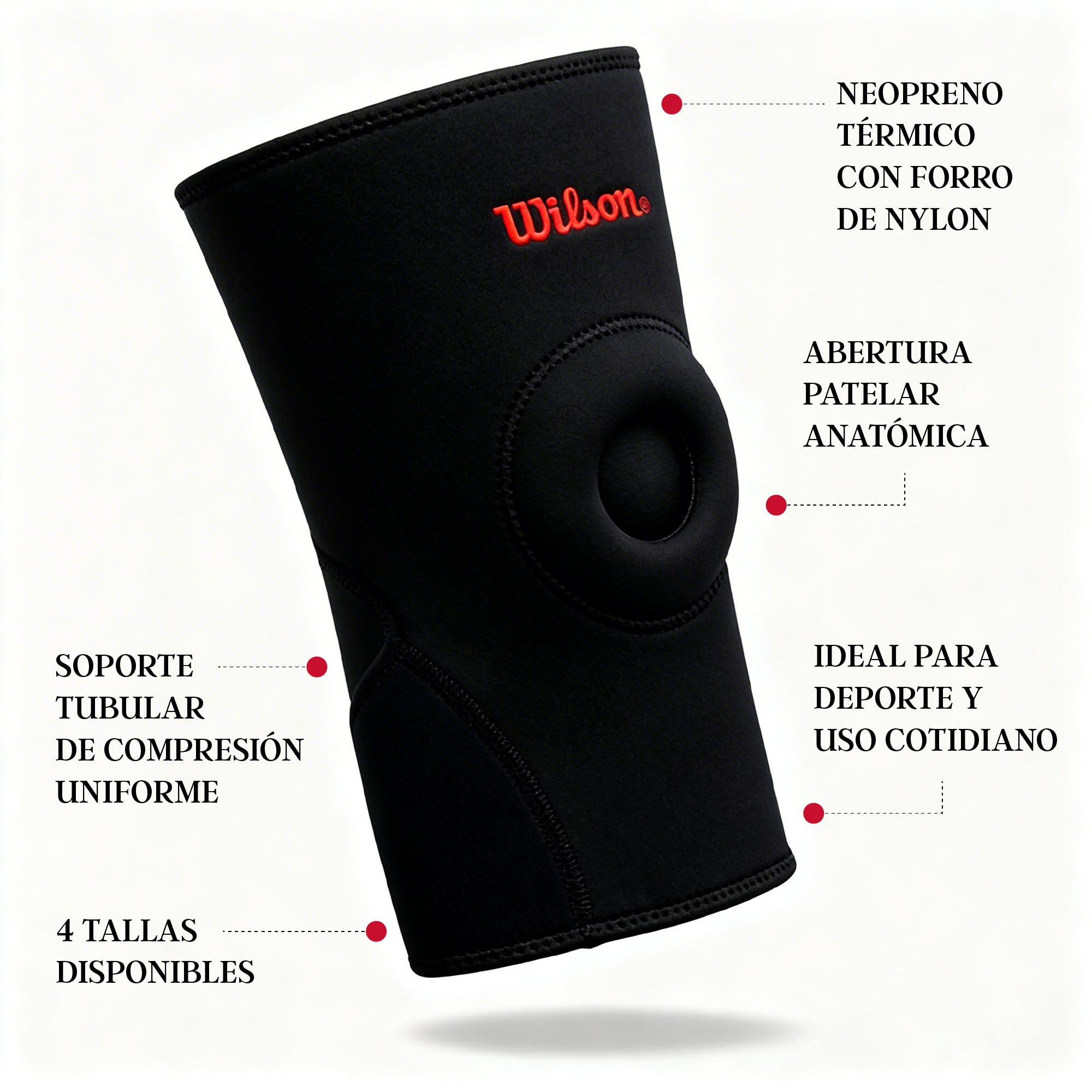 Rodillera Abierta Wilson AW202 Neopreno Soporte Rótula Velcro Ajustable Unisex