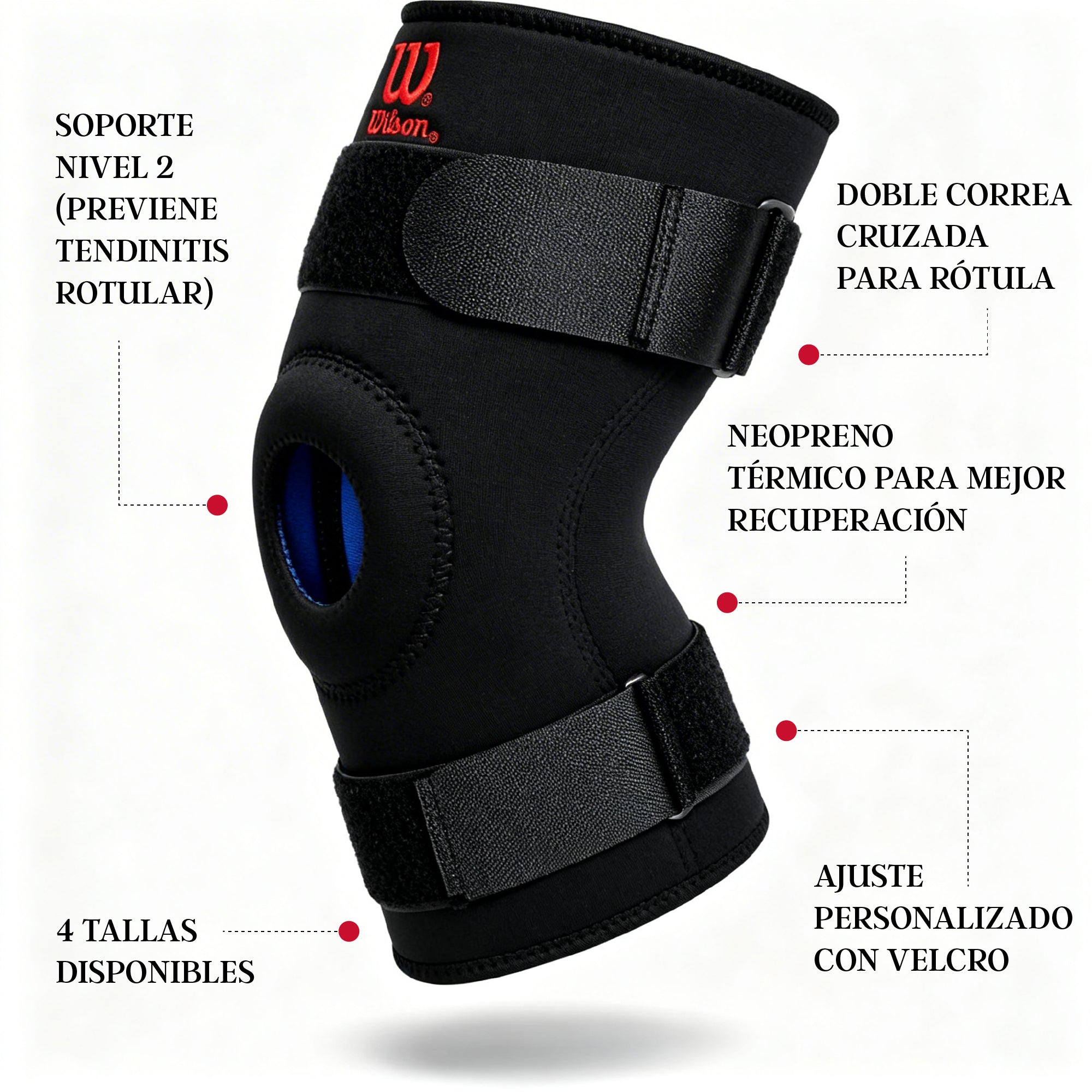 Rodillera Wilson AW203 Soporte Ajustable Rodilla Rótula Correas Neopreno Unisex
