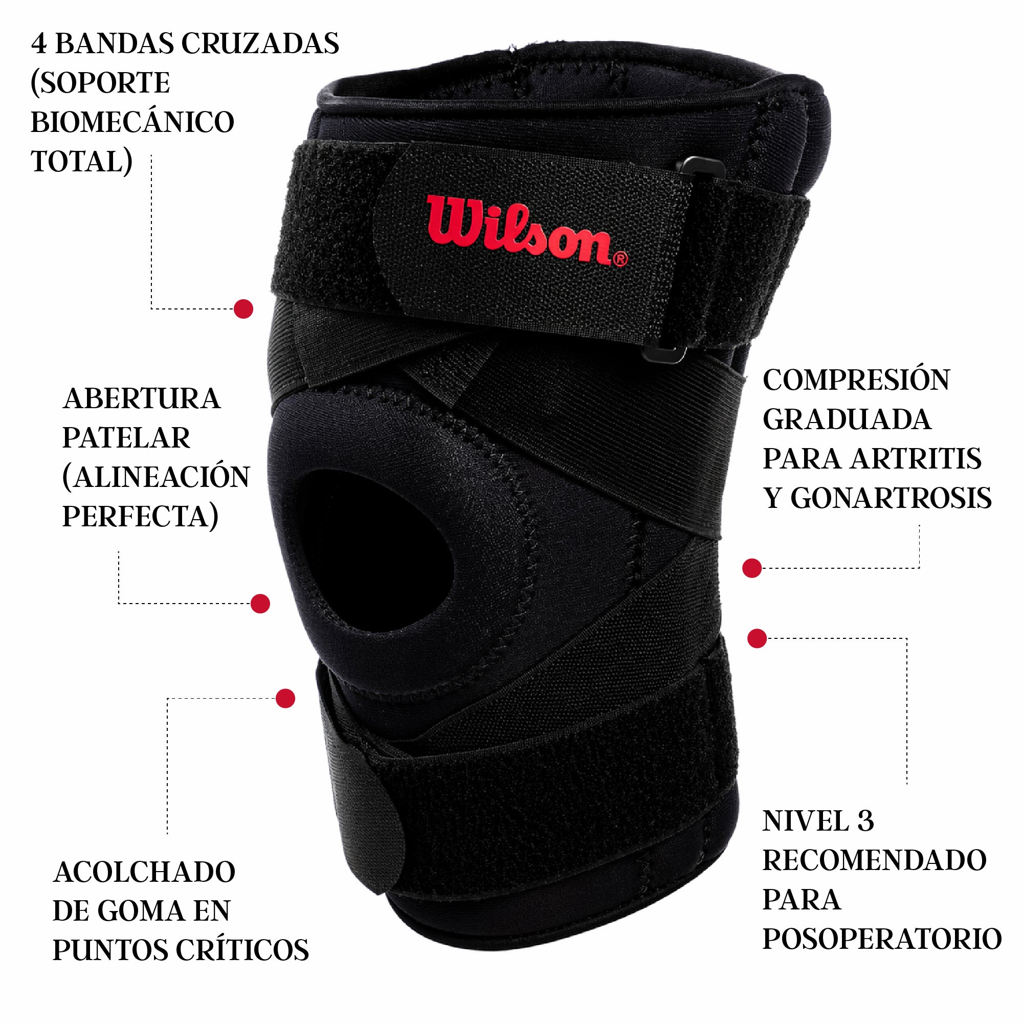 Rodillera Wilson AW205 Soporte Rodilla Ligamentos Cruzados Colaterales Neopreno Unisex