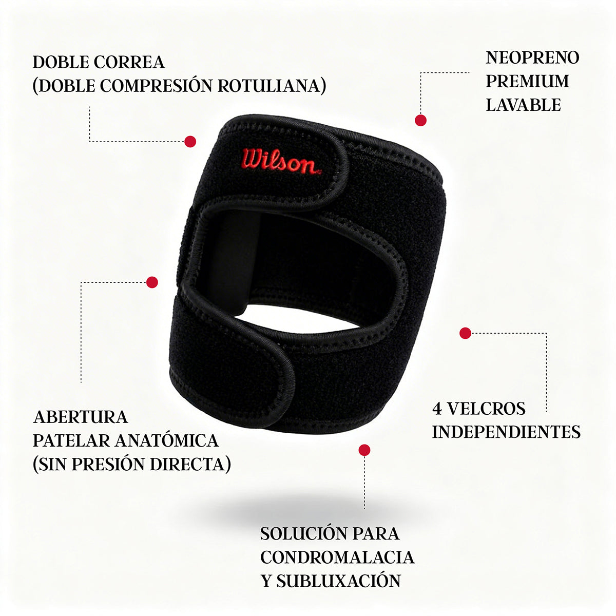 Rodillera Wilson AW502 Soporte Doble Rótula Dos Correas Ajustables Neopreno Unisex
